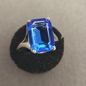 Blue Emerald Cut Ring